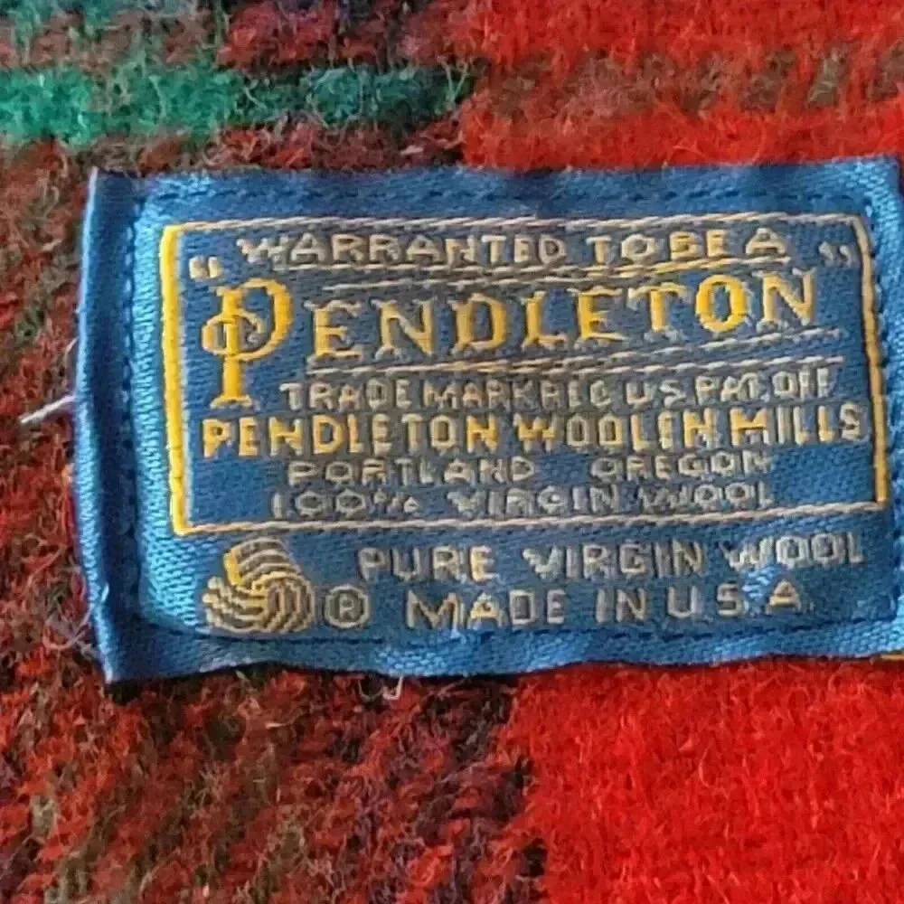 Pendleton Red Blue Green Plaid Wool Fringe Blanket Vintage USA Made 52x73in